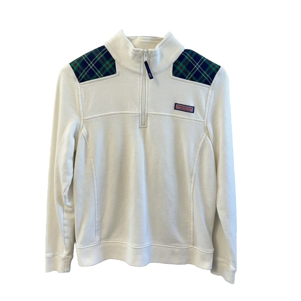 Vineyard Vines Women’s XS white Shep Shirt with preppy green Christmas plaid